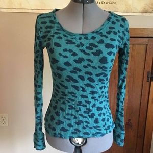 Teal, animal print long sleeve shirt